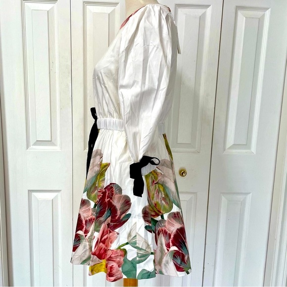 NWT Ted Baker White Dress Tuleela Tranquility Aline Dres, Gold Zipper Size 8 - Picture 3 of 14